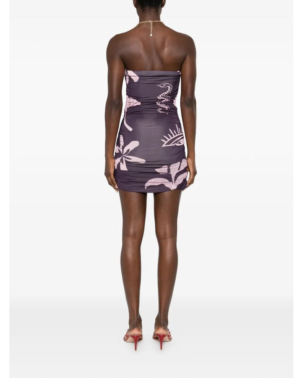 Cala De La Cruz Purple Floral Snake Print Dress