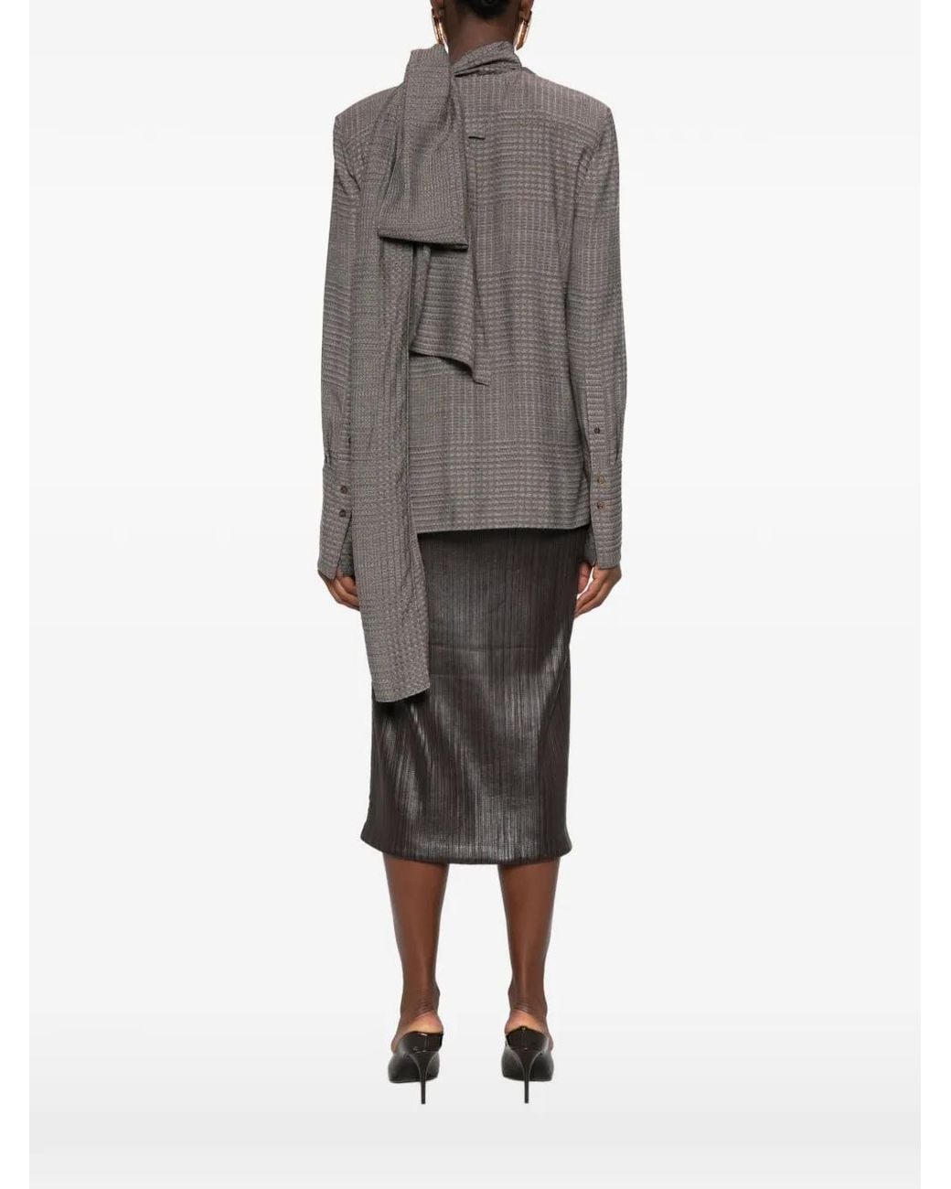 Mugler Gray Draped Prince Of Wales Check Shirt