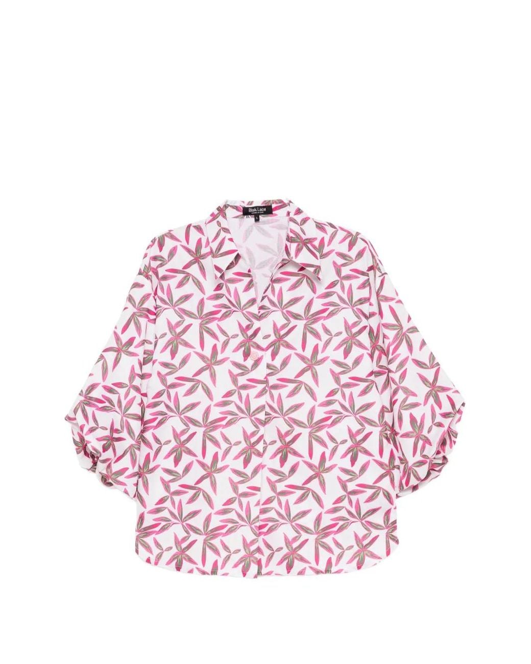 BLAKLACE Pink Puffed-Sleeve Printed Blouse