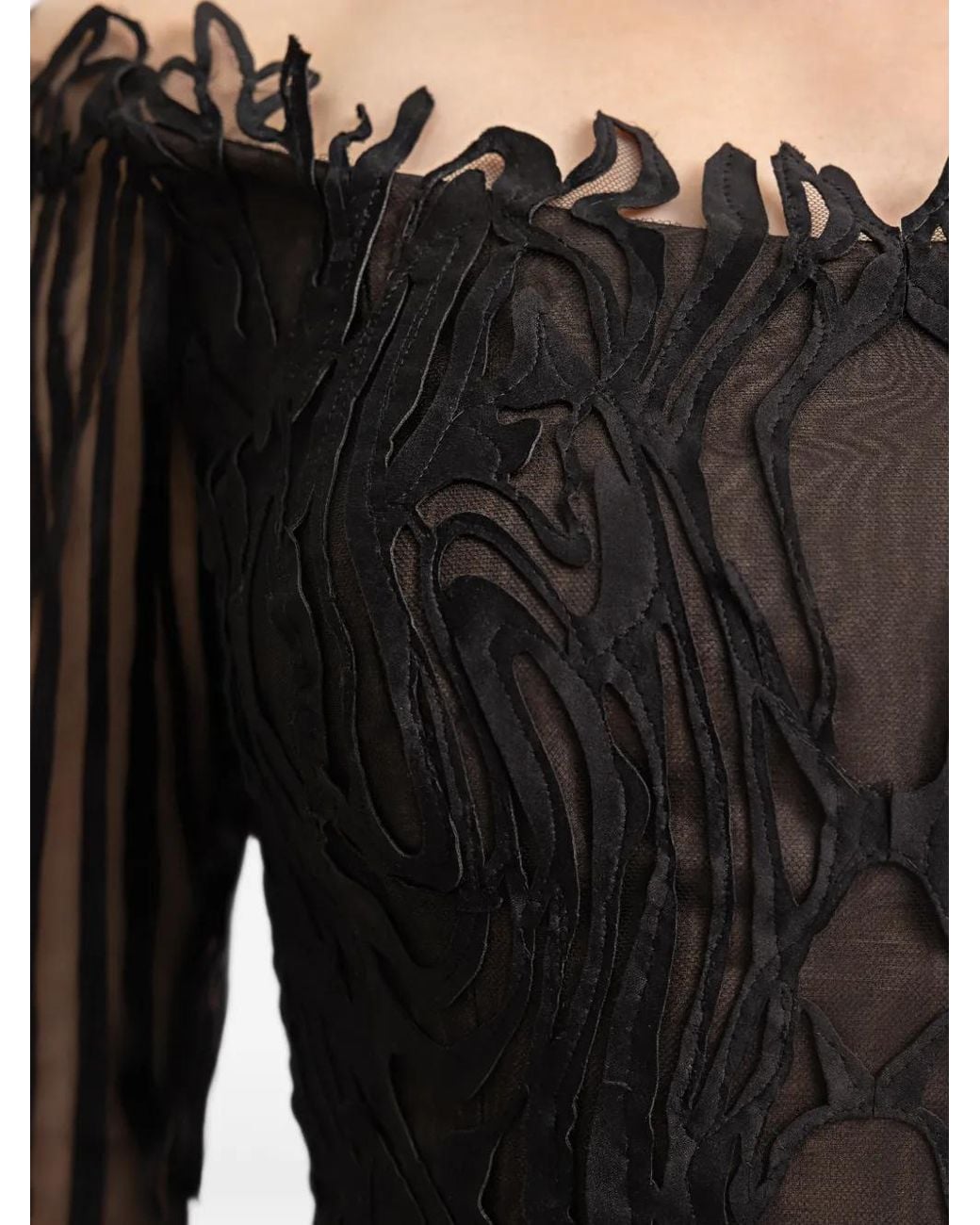 Gemy Maalouf Black Off-Shoulder Long-Sleeves Maxi Dress