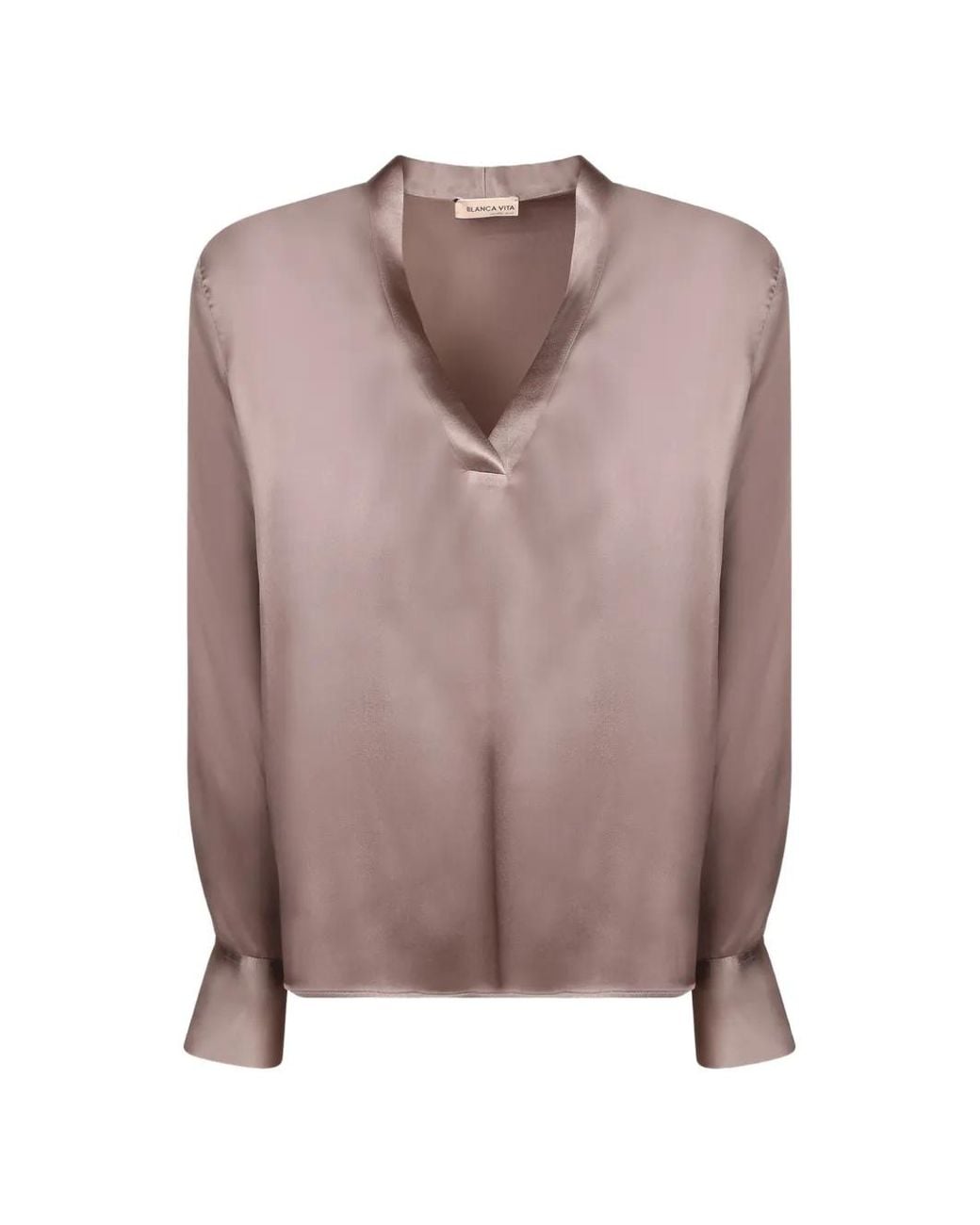 Blanca Vita Brown V-Neck Satin Blouse