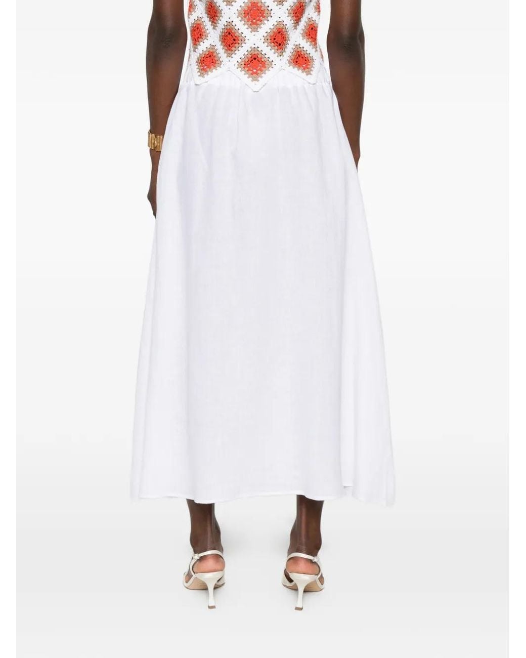 Marella White Linen A-Line Midi Skirt