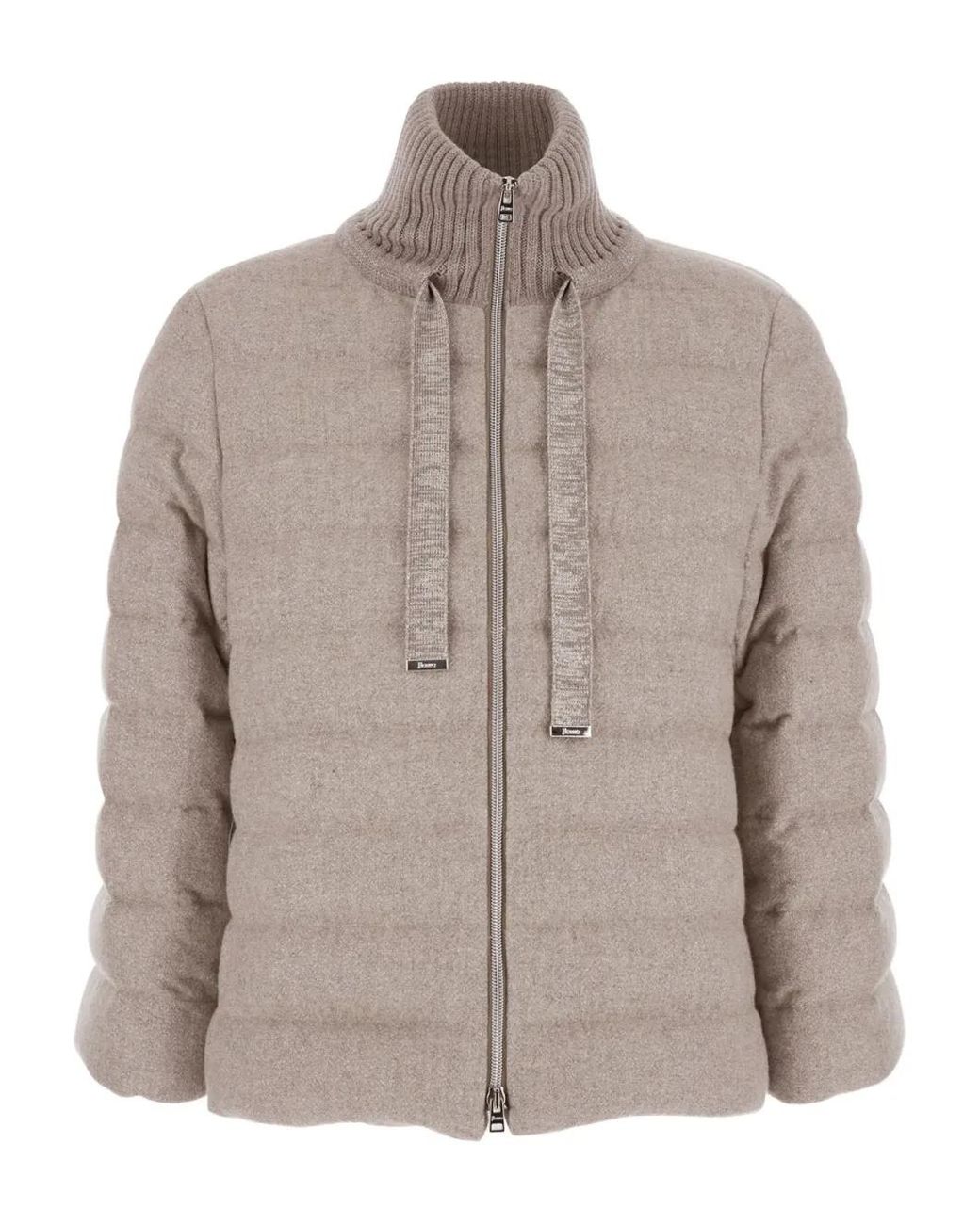 Herno Gray Down Jacket With Drawstring High Neck And Removable Gloves