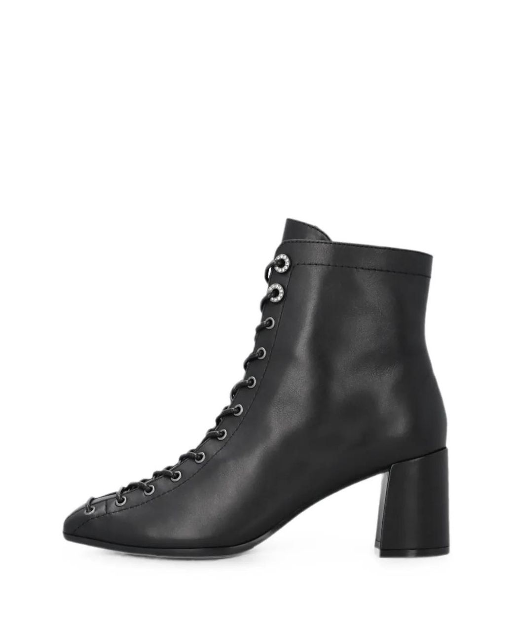 Pinko Black Lace-Up Leather Ankle Boots With Heel