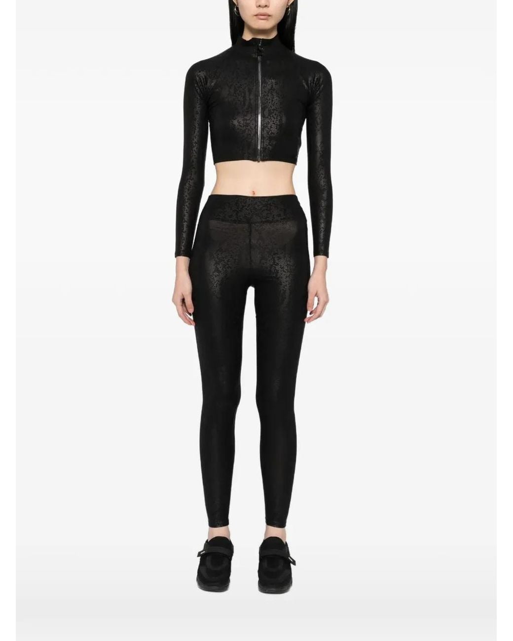 Tessitura Black Snakeskin-Effect Cropped Performance Track Jacket