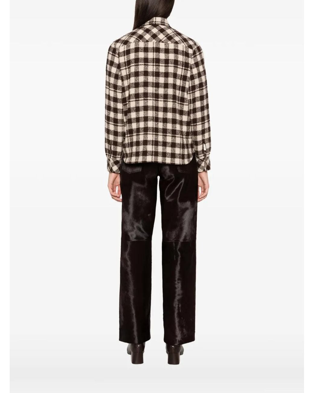 Moncler Check-Pattern Button-Down Jacket in het Brown