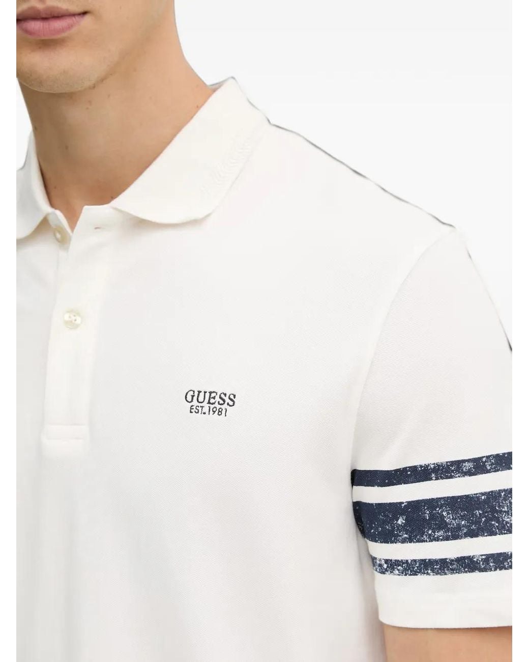 Guess White Logo-Embroidered Polo Shirt for men