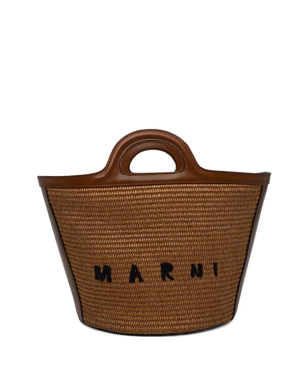 Marni Brown Tropicalia Leather-Trim Tote Bag