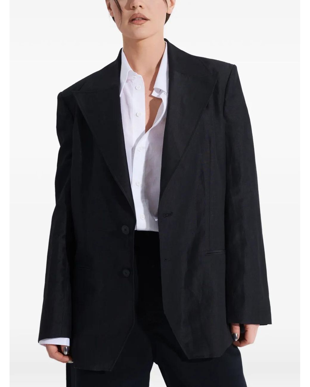 Tessitura Black Oversized Wide-Lapel Blazer