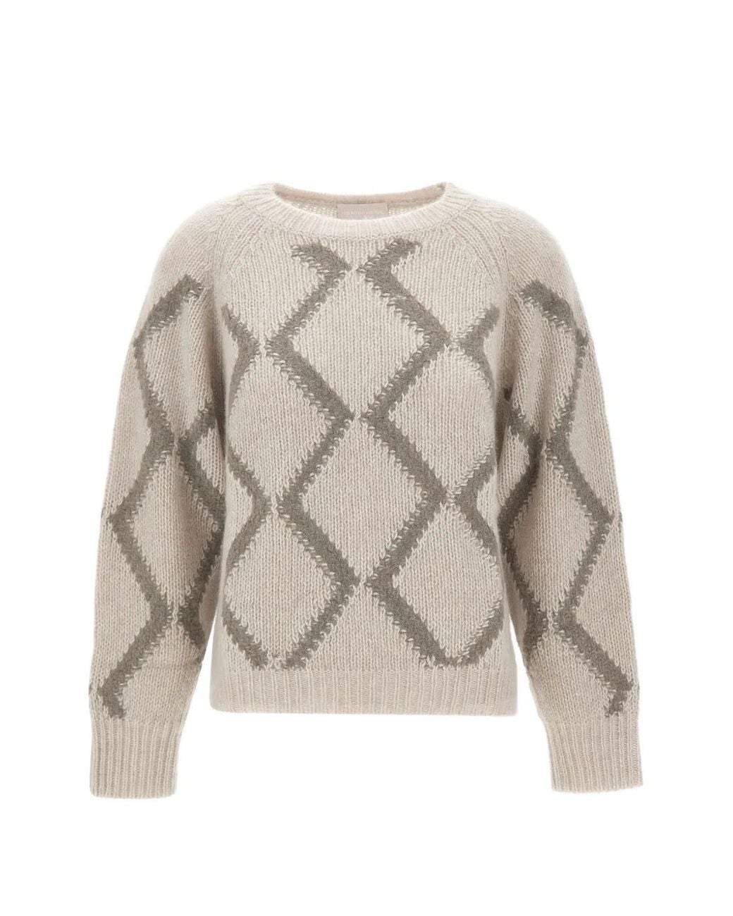 Hemisphere White Argyle Cable-Knit Sweater