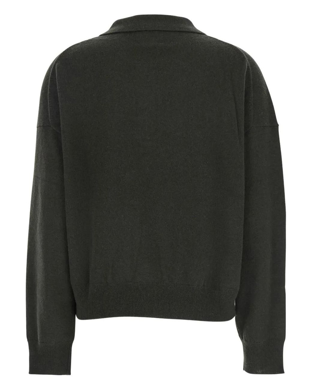 Allude Black Point-Collar Wool Polo Top
