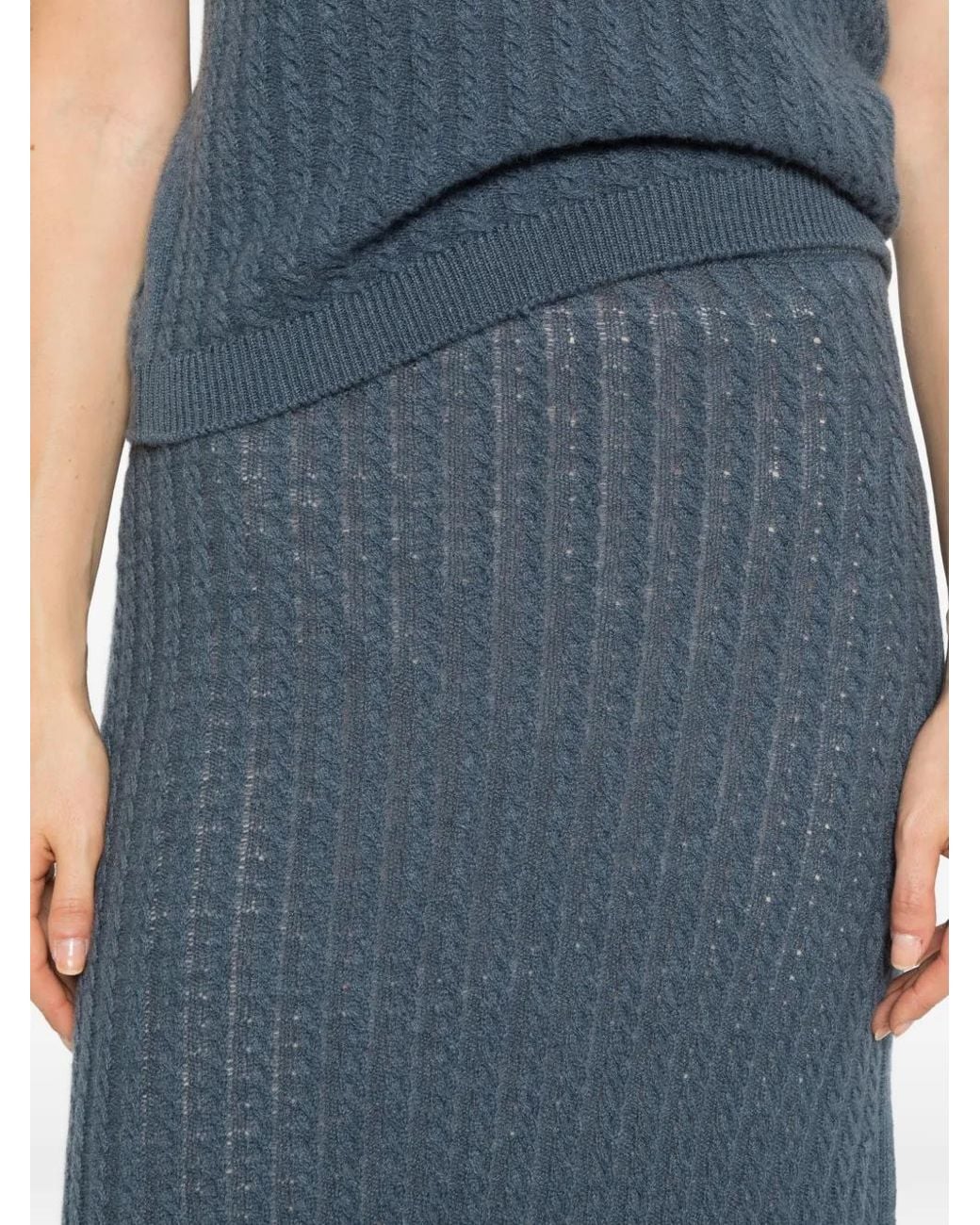 Eleventy Blue Cable-Knit Side-Slit Maxi Skirt