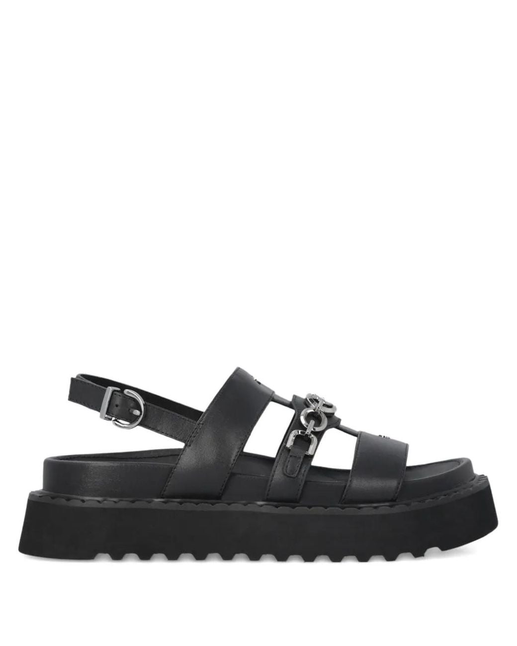 Pinko Black Leather Sandals With Chain