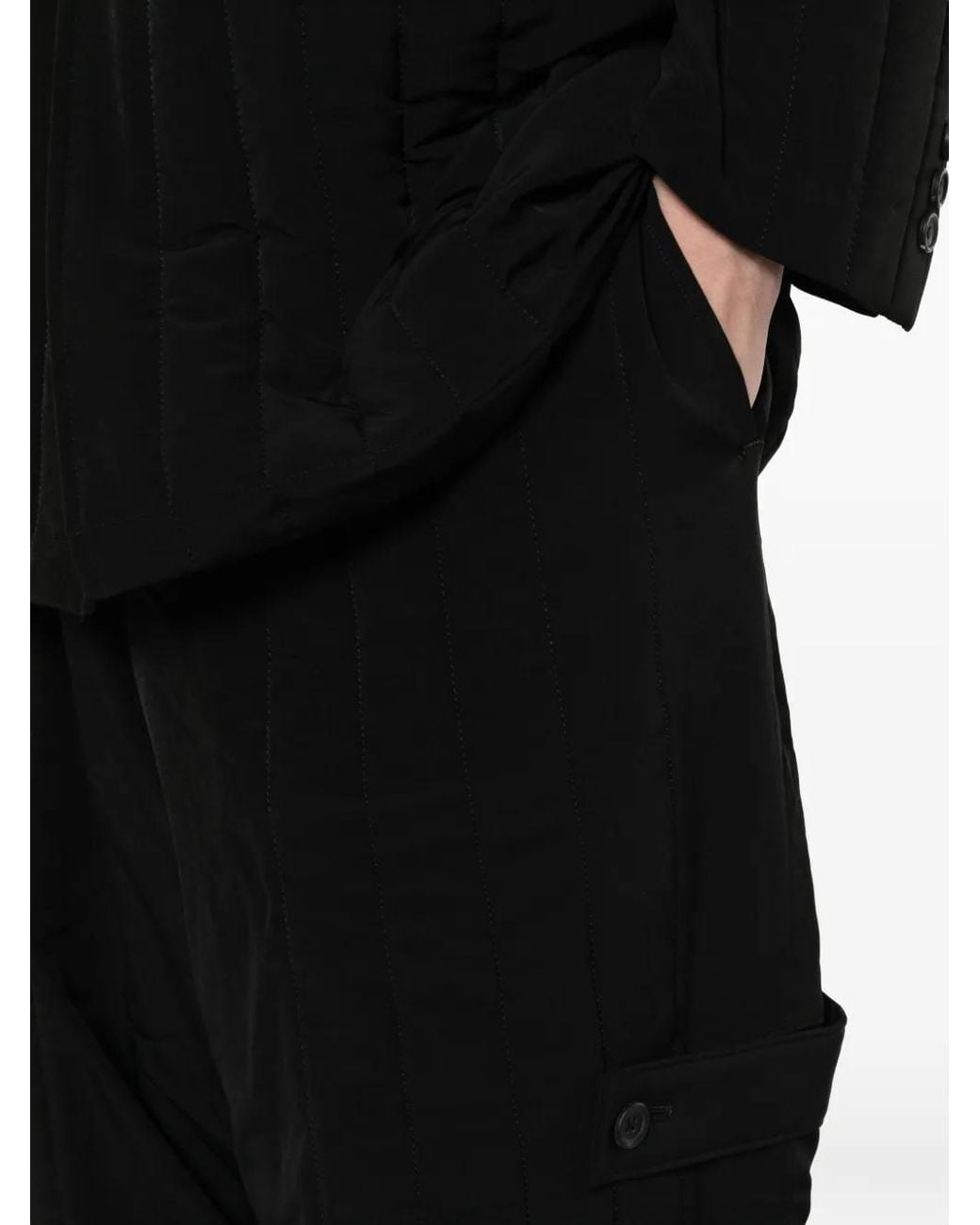 Yohji Yamamoto Black Tab-Detail Padded Cargo Pants for men