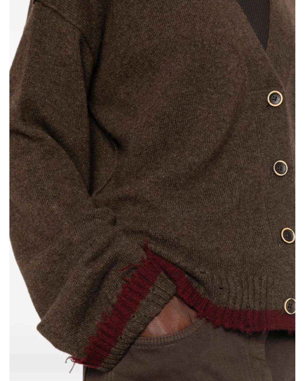 Uma Wang Brown Frayed-Edge Oversized Cardigan