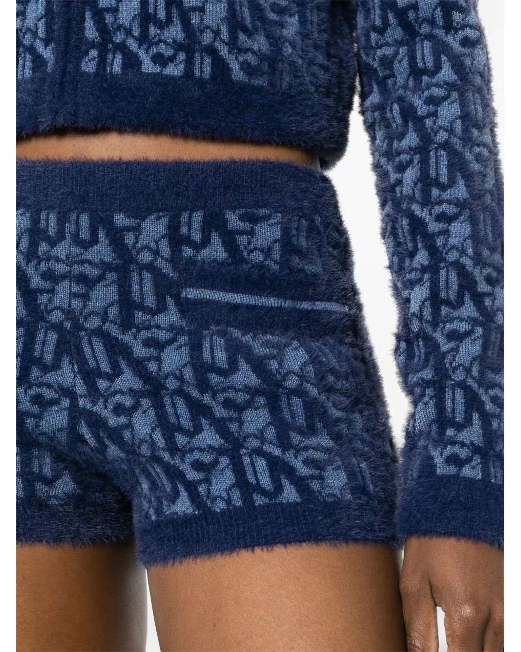 Palm Angels Blue Monogram-Jacquard Knitted Shorts