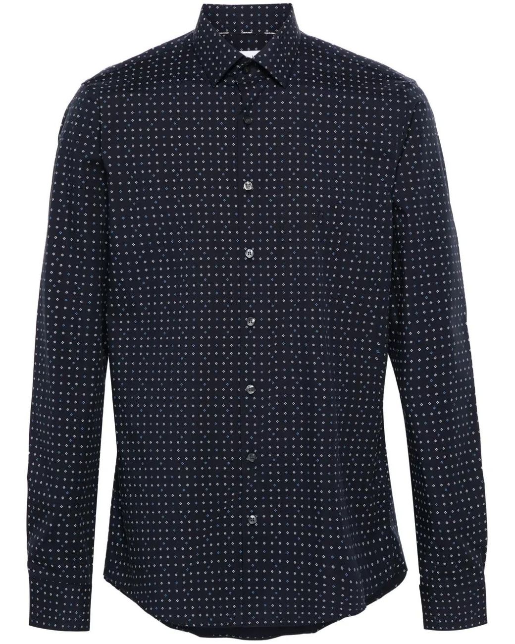 Calvin Klein Blue Geometric-Print Cotton Shirt for men