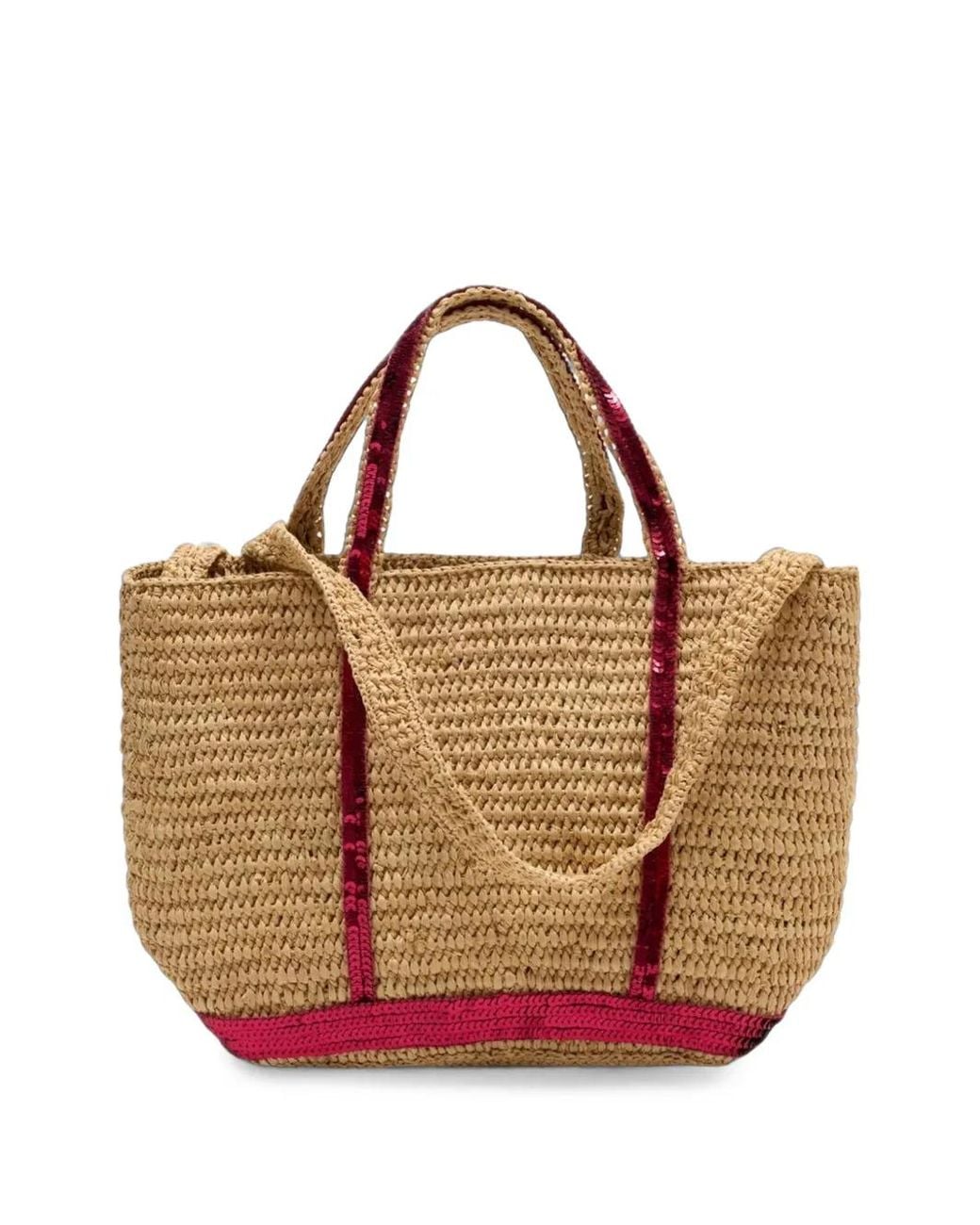Vanessa Bruno Brown Sequin-Embellished Raffia Tote Bag