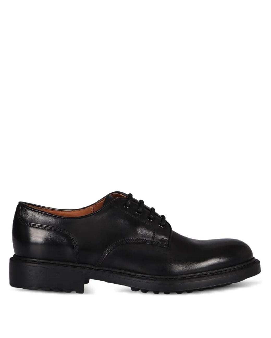 Doucal's Black Leather Round-Toe Lace-Up Shoes for men