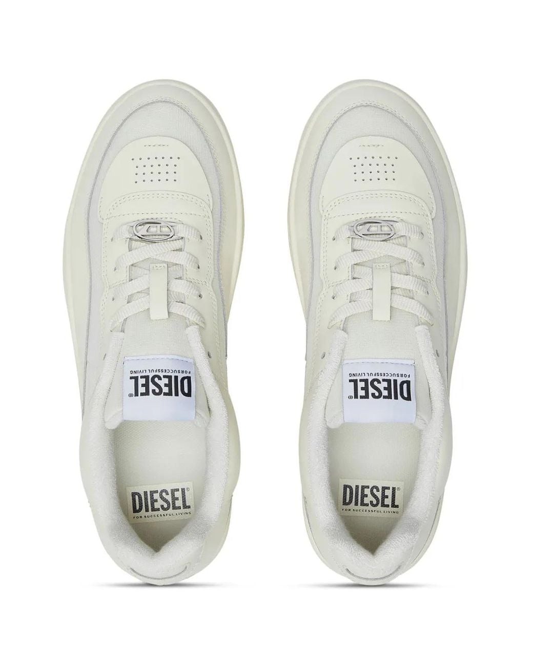 DIESEL White S-Oval Skate-Fabric-Panelled Leather Sneakers for men