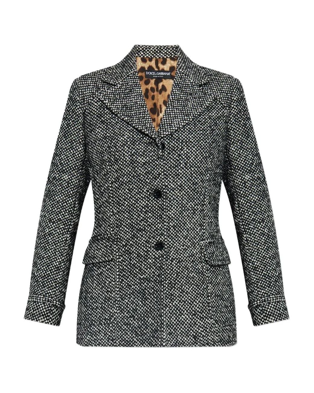 Dolce & Gabbana Gray Flap-Pockets Tweed Jacket