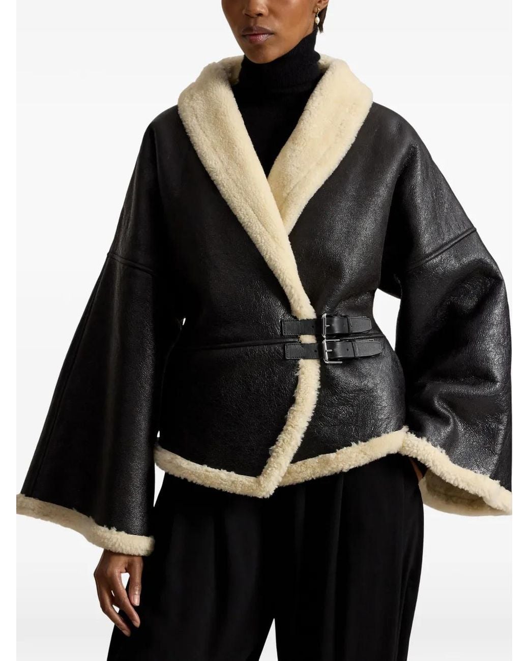Polo Ralph Lauren Black Shearling Wrap Jacket