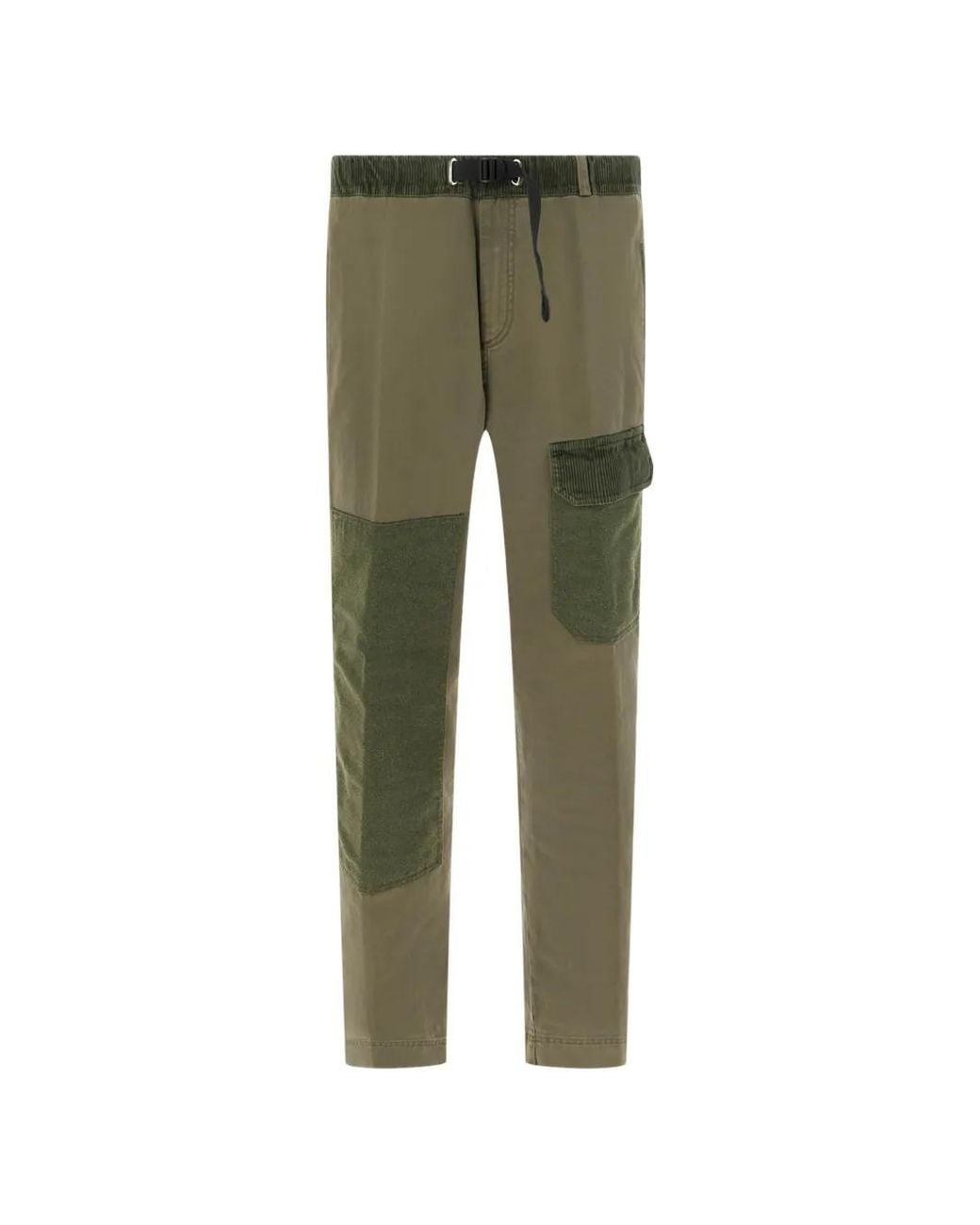 White Sand Green Patchwork Buckle-Fastening Trousers for men