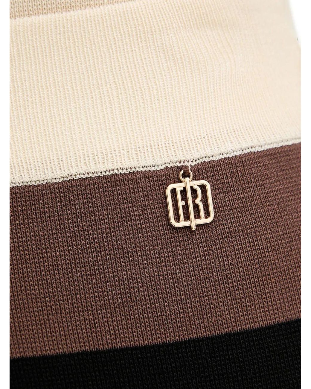 Fracomina Black Striped Logo-Plaque Midi Skirt