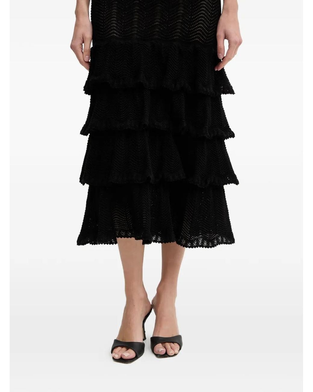 Twinset Black Tiered Pointelle-Knit Dress