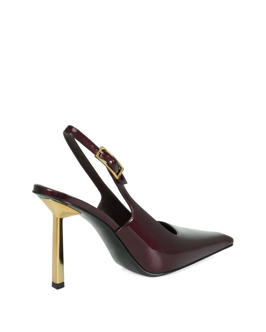 POTAMY Brown Pointed Buckle Leather Pumps