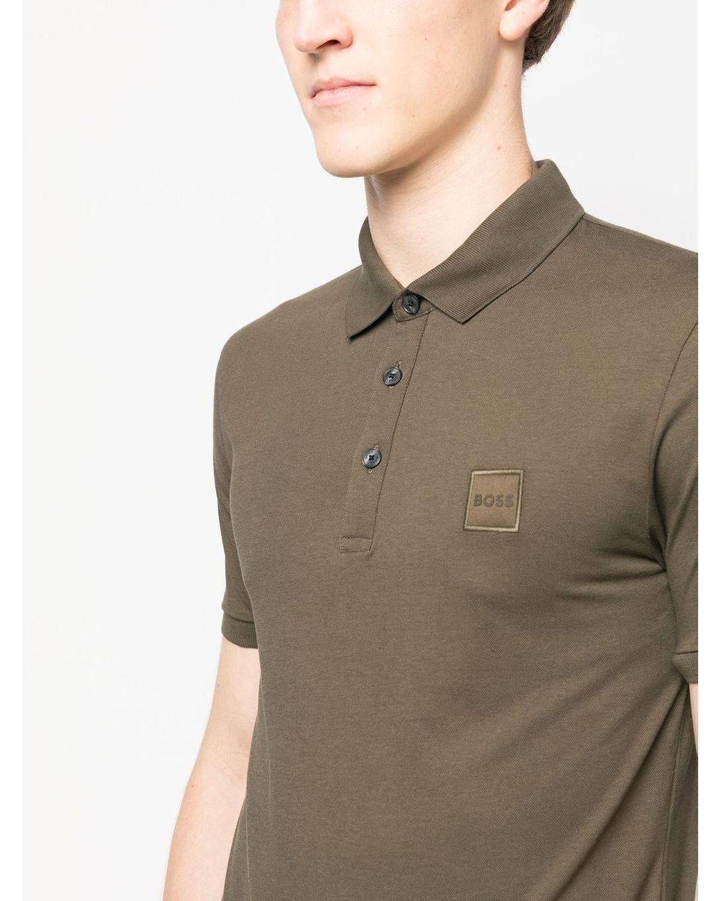BOSS by HUGO BOSS Logo-patch Cotton Polo Shirt in Green for Men | Lyst