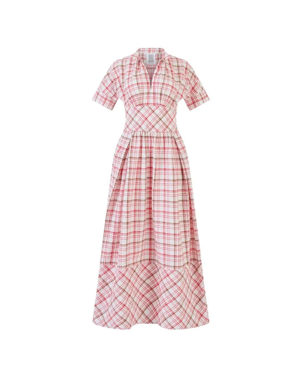 Rosie Assoulin Pink Checked Pleated Dress