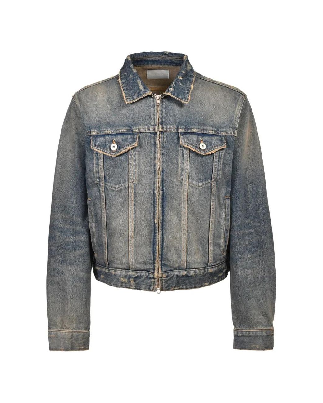 CEDARWOOD Gray Zip-Up Boxy-Fit Denim Jacket for men