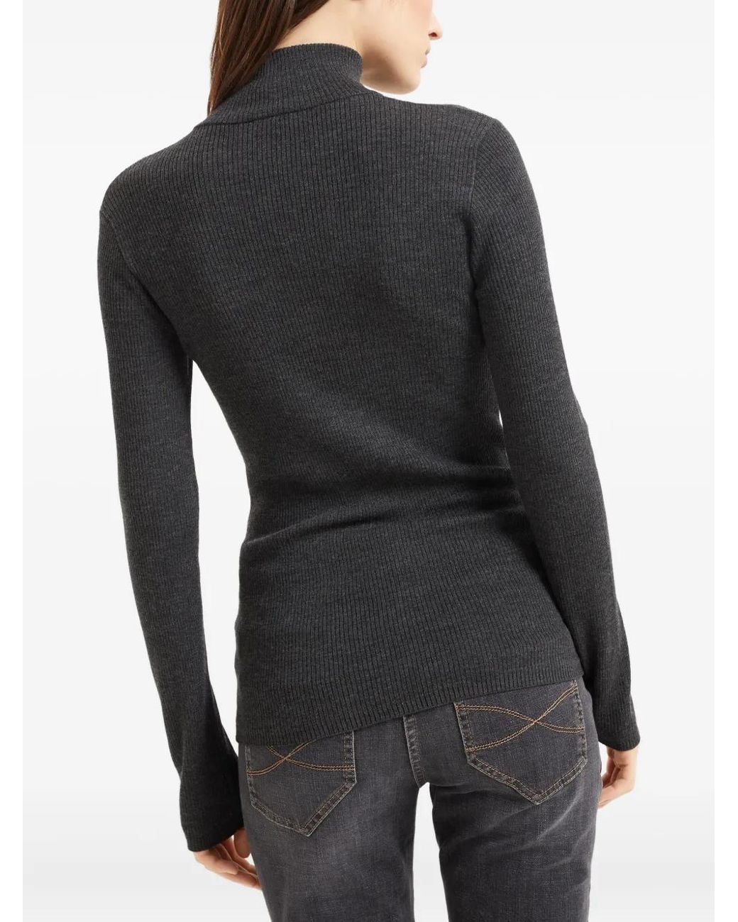 Brunello Cucinelli Black Ribbed-Knit Turtleneck Sweater