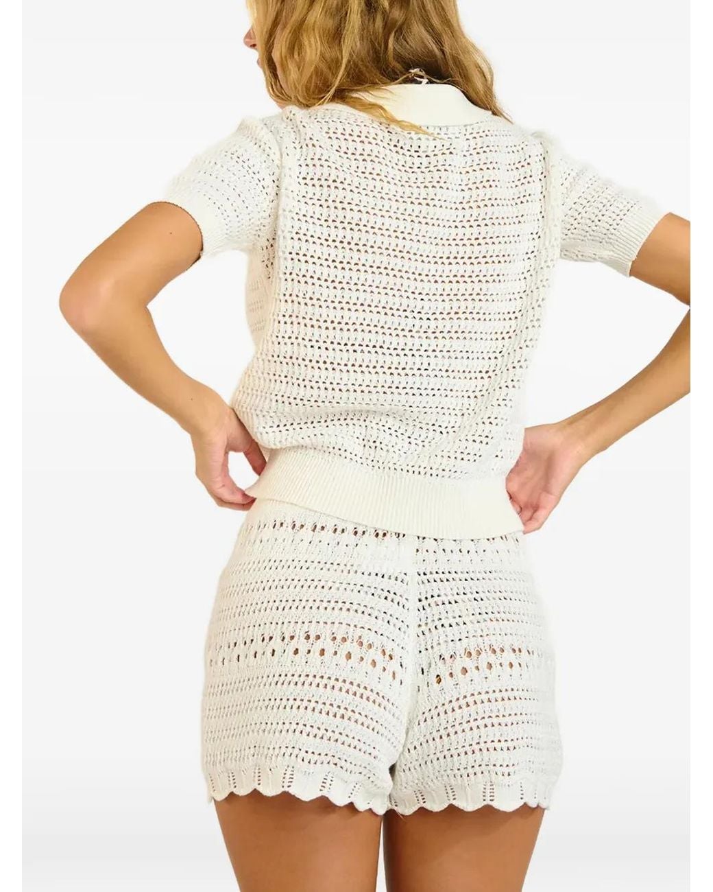 Banana Moon White Dalia Apocada Crochet-Knit Short-Sleeve Shirt