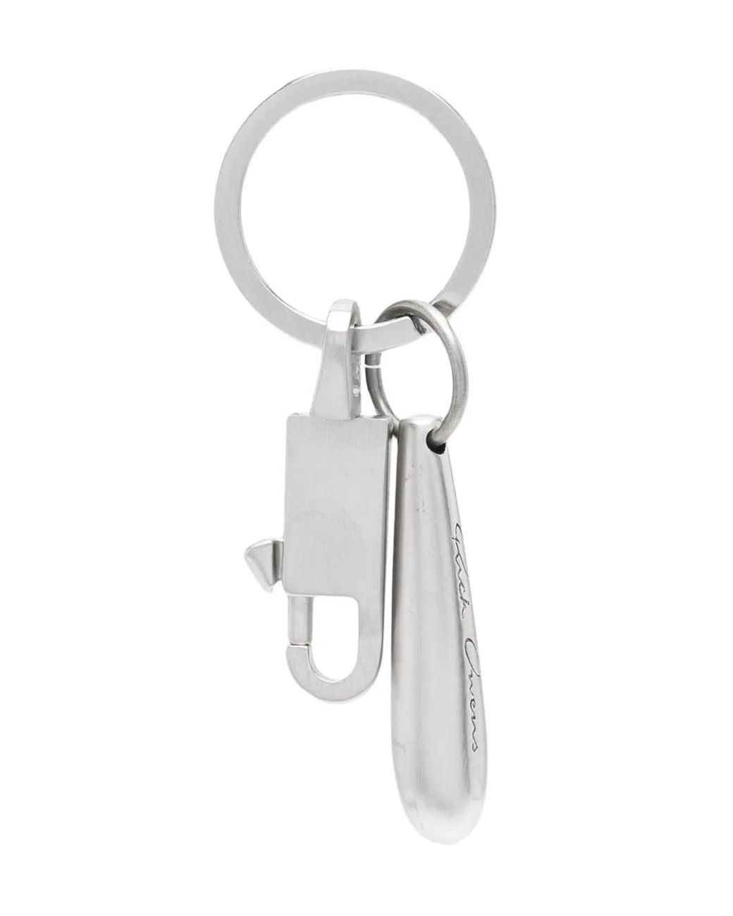 Rick Owens White Teardrop Brushed-Finish Keychain for men