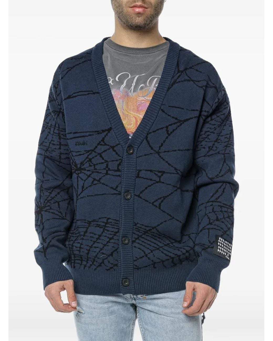 Ksubi Blue Lies Spider-Web Cardigan for men