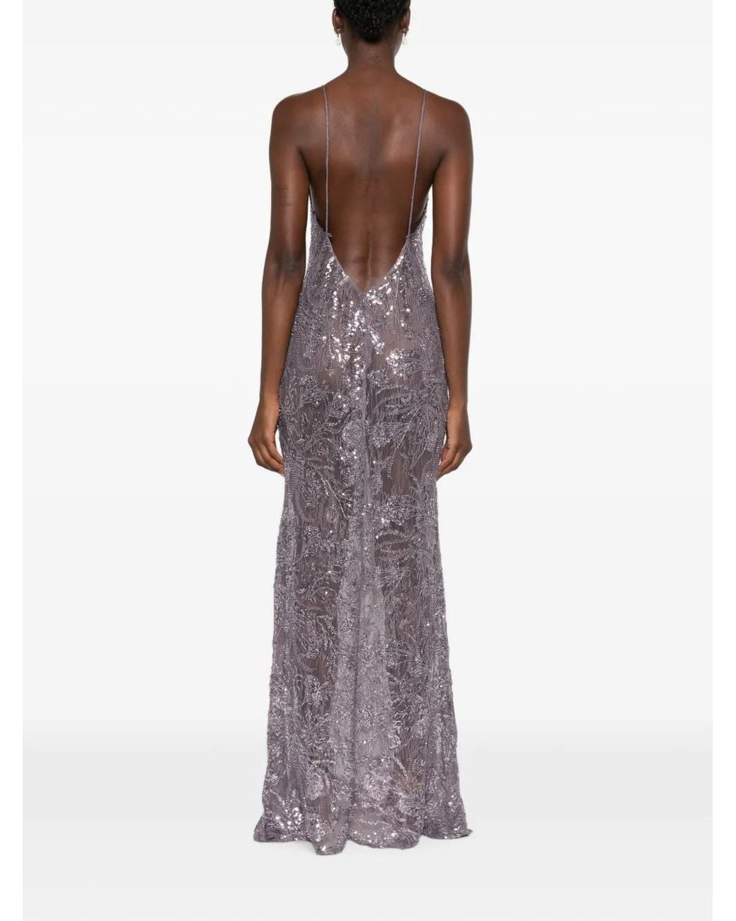 The New Arrivals Ilkyaz Ozel Purple Sequin-Embellished V-Neck Maxi Dress