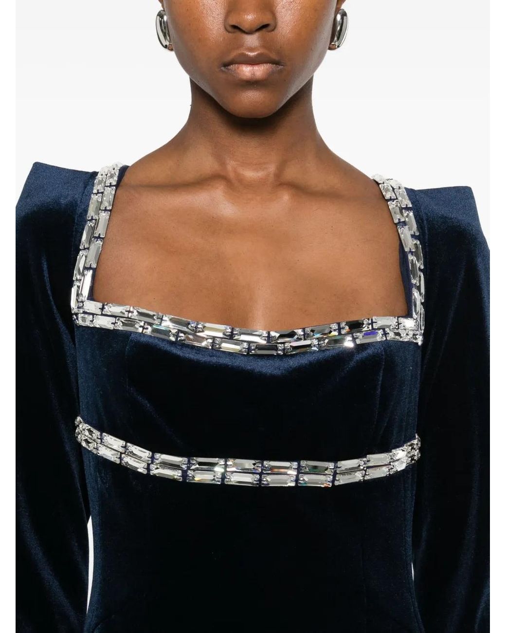 Jean Louis Sabaji Black Crystal-Embellished Velvet Gown