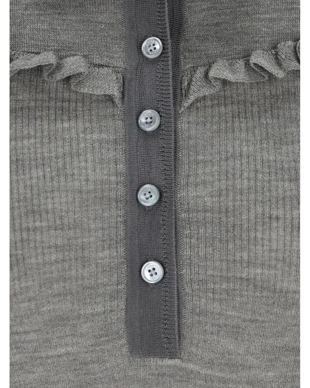 Chloé Gray Ruffled Henley Top