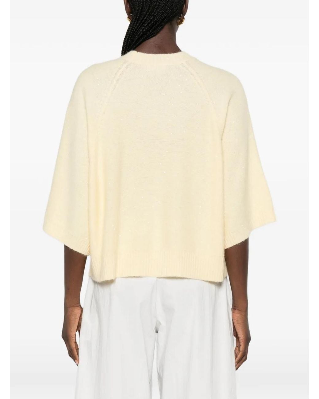 Fabiana Filippi Natural Sequin-Embellished Raglan-Sleeve Sweater
