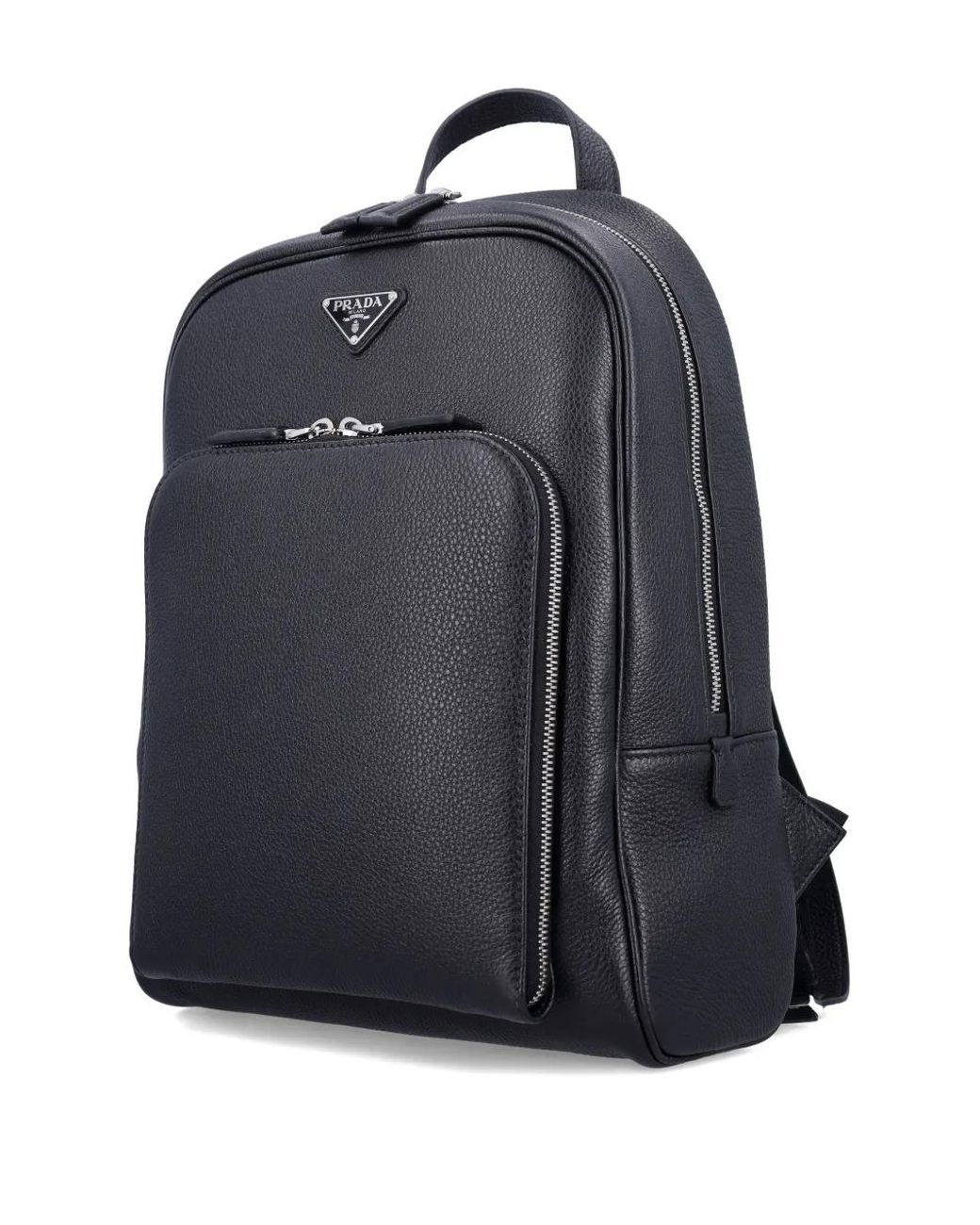 Prada Blue Enamel Triangle-Logo Leather Backpack for men