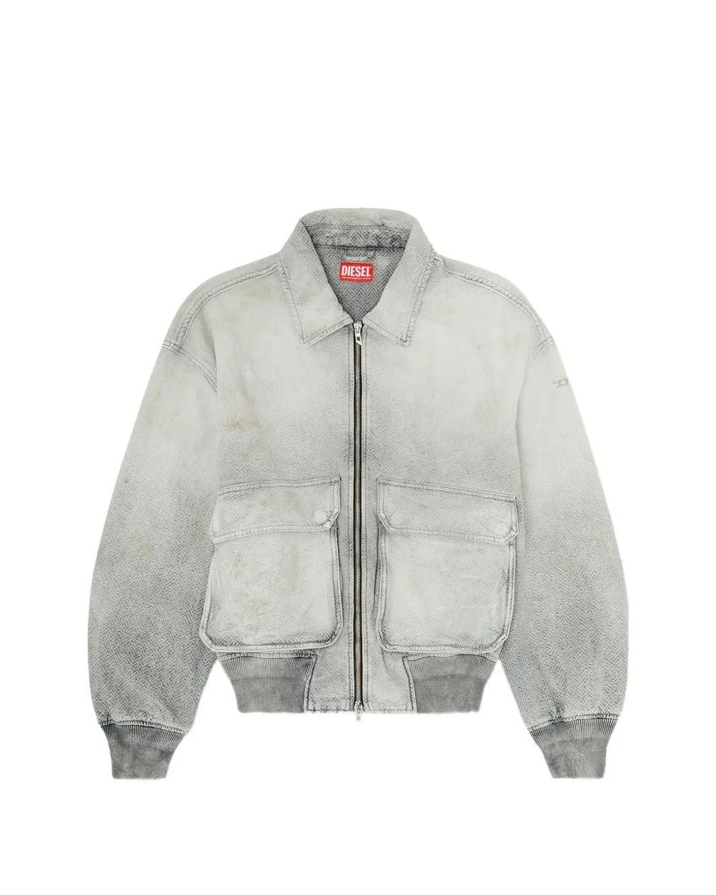 DIESEL Gray Veste En Jean Effet Usé À Motif De Chevrons