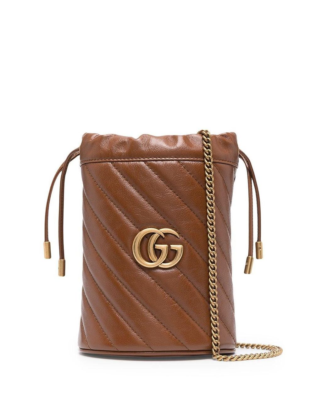Gucci Leather Mini GG Marmont Bucket Bag in Brown Lyst