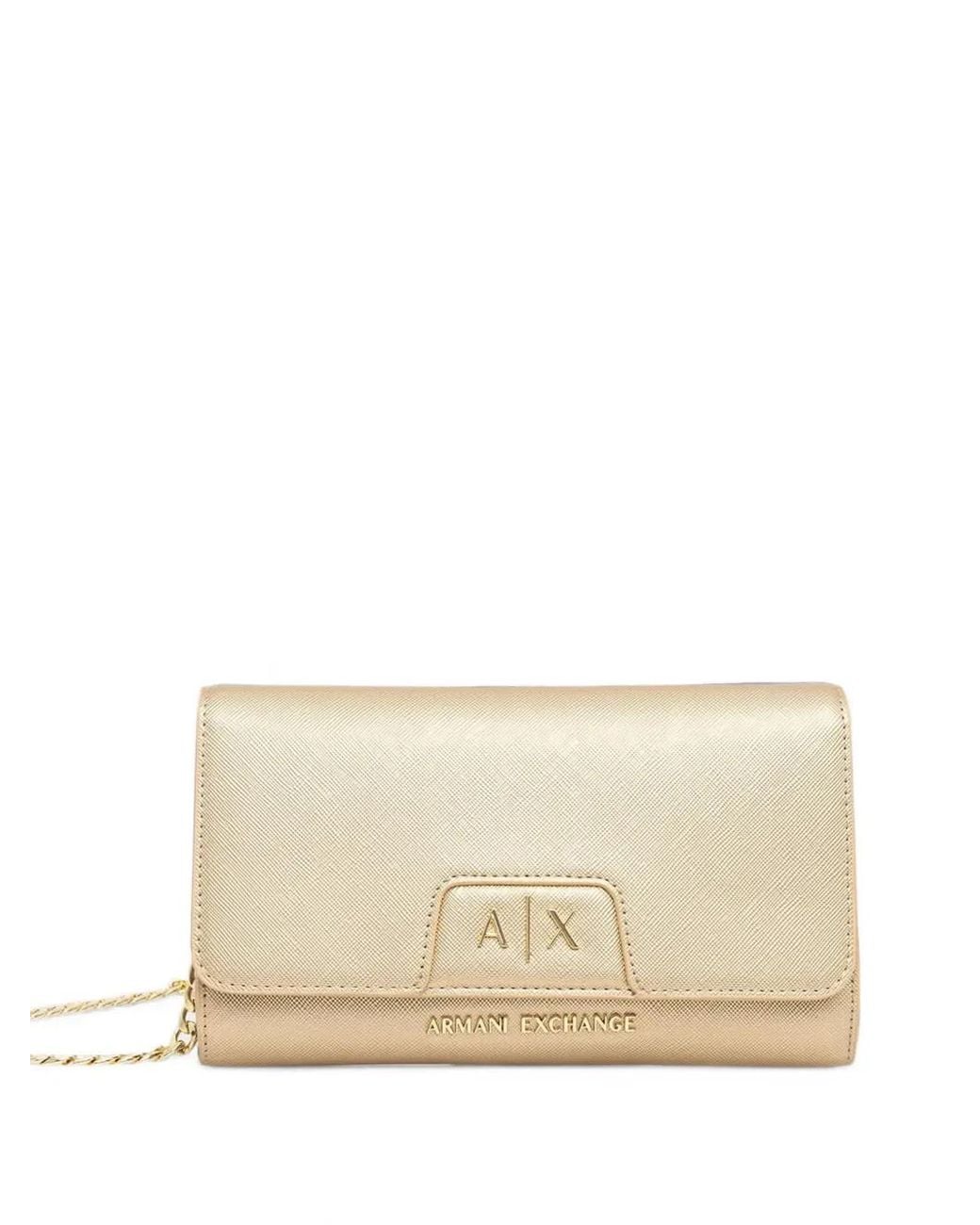 ARMANI EXCHANGE Natural Logo-Plaque Chain-Link Clutch Bag