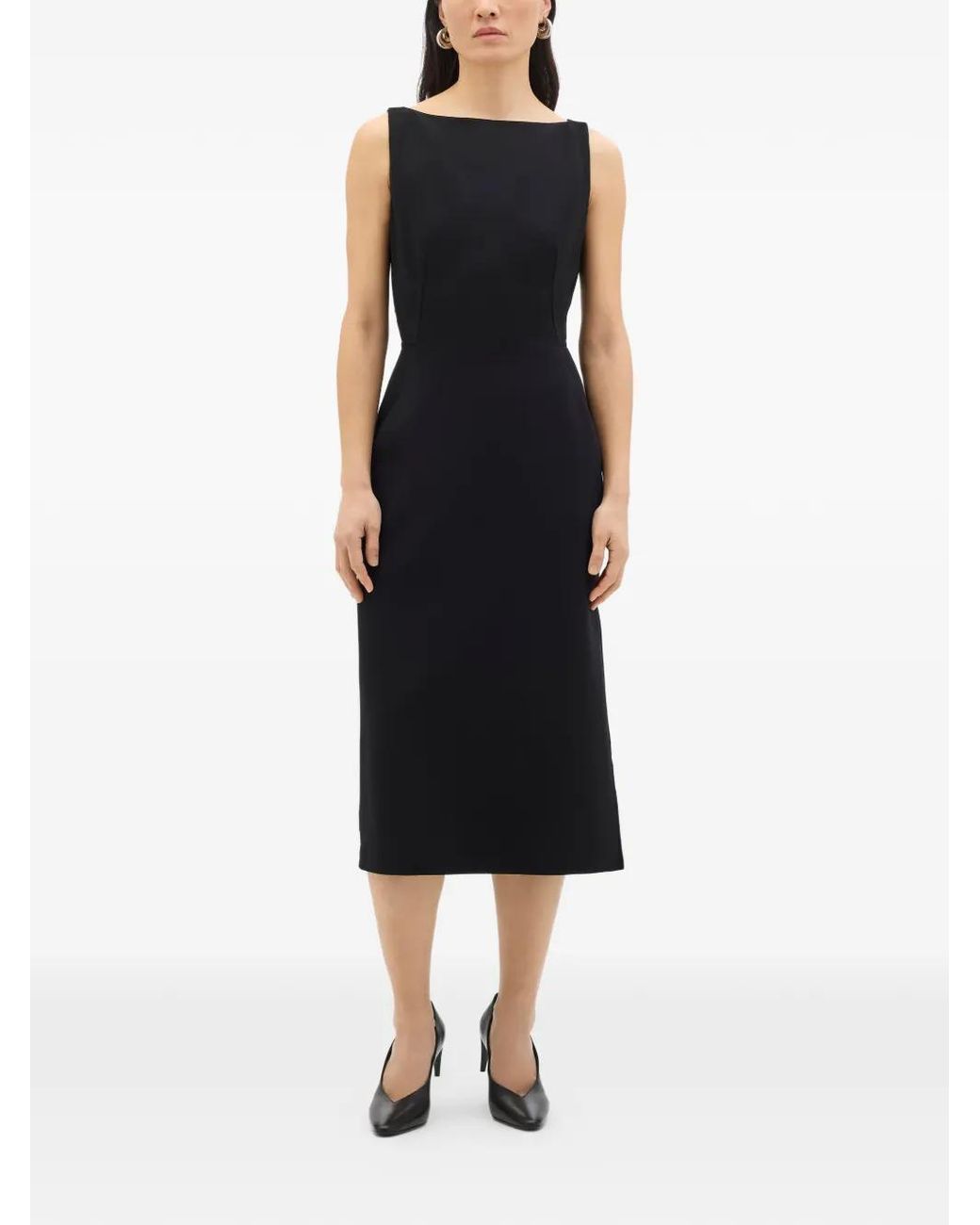 Another Tomorrow Black Doppio Boat-Neck Midi Dress