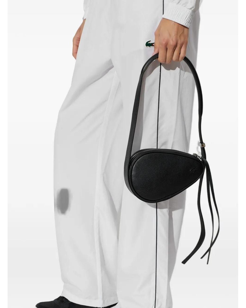 Lacoste White Mini Smash Court Racket Leather Shoulder Bag
