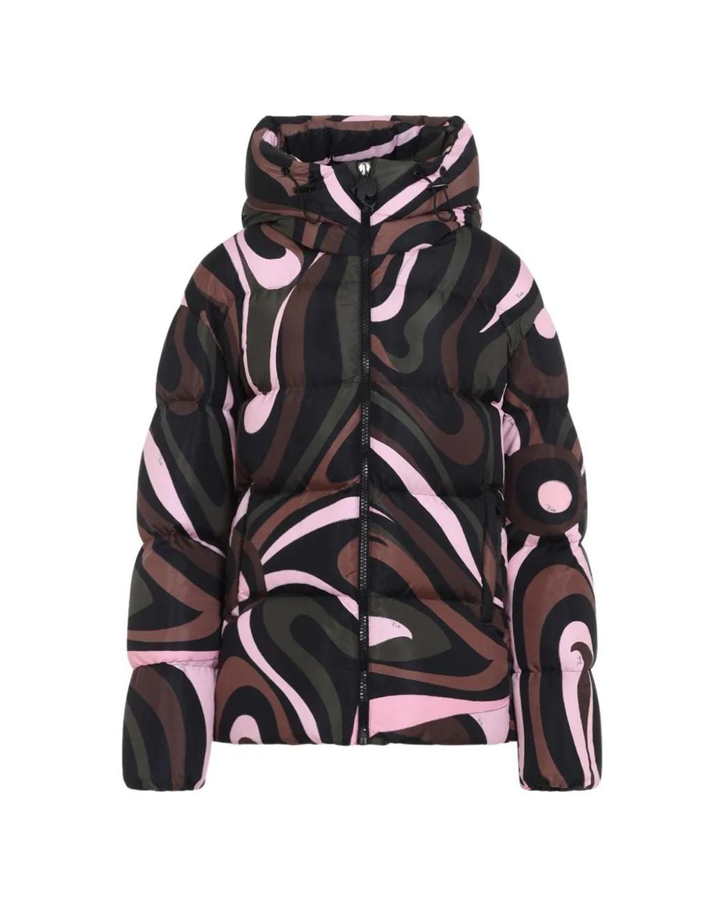 Emilio Pucci Black Iride-Print Puffer Coat