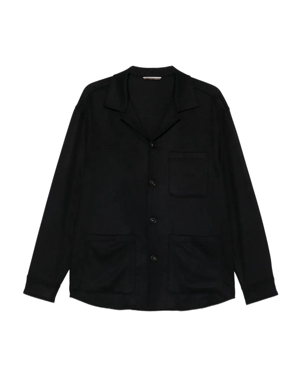 Canali Black Patch-Pocket Button-Down Jacket for men