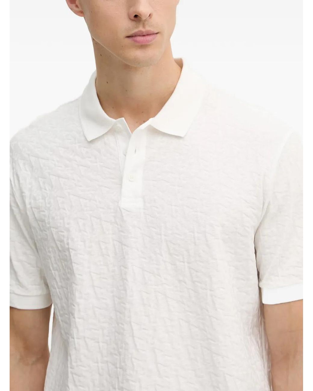 ARMANI EXCHANGE White Logo-Patterned Polo Shirt for men